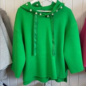 JOH - Hooded Coat with Pearl Accents - Green